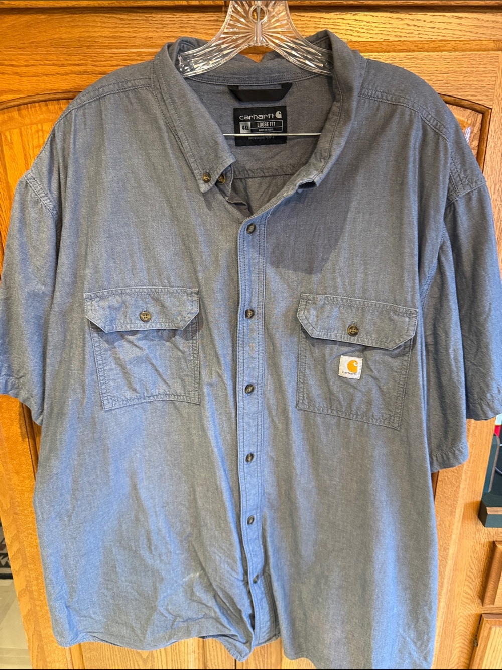 Carhartt Men's Denim-Blue Short Sleeve Button-Down Work Shirt